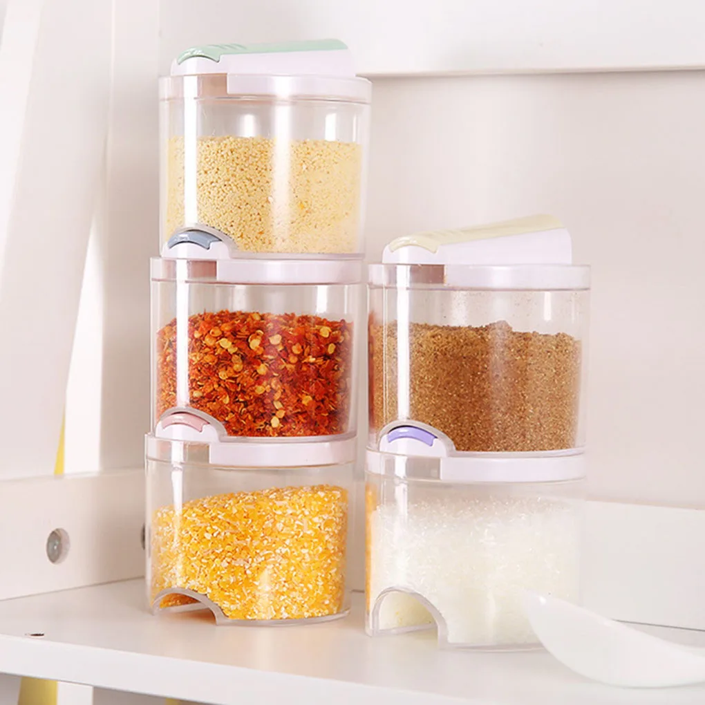 

5pcs Stackable Spice Jar Transparent Double-Cover Food storage Can Kitchen Fresh Keeping Case Tool