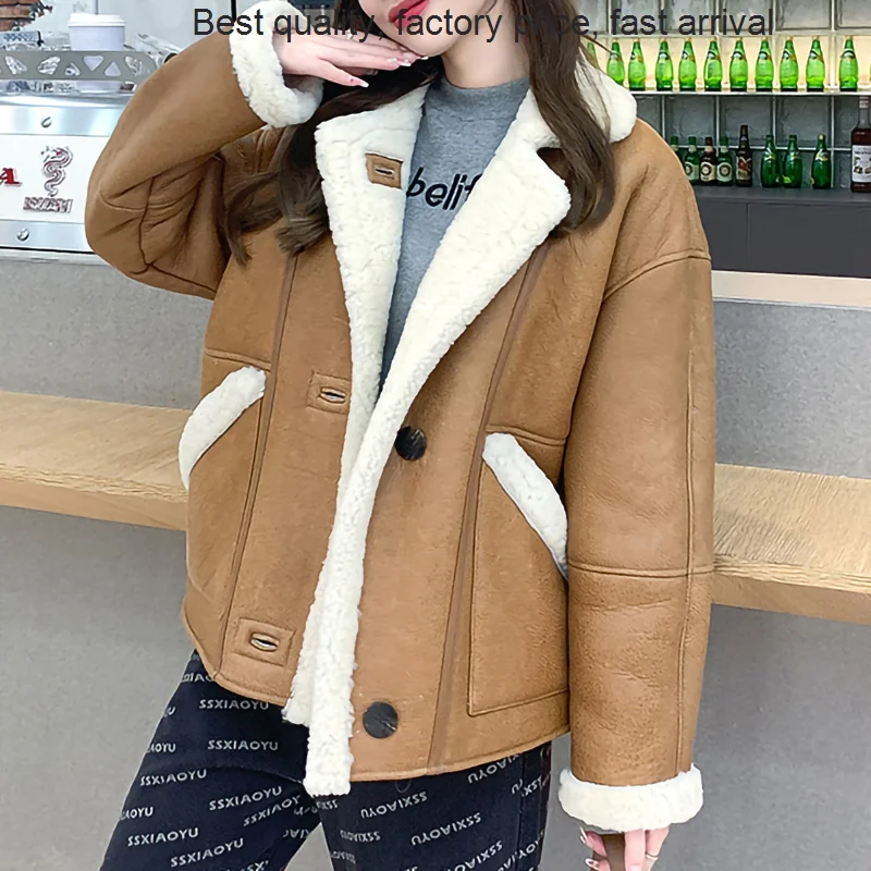 

High quality luxury brand Women Genuine Sheepskin Leather 2023 New Winter Warm Merino Shearing Coats Fur Lining Jacket Fashion O