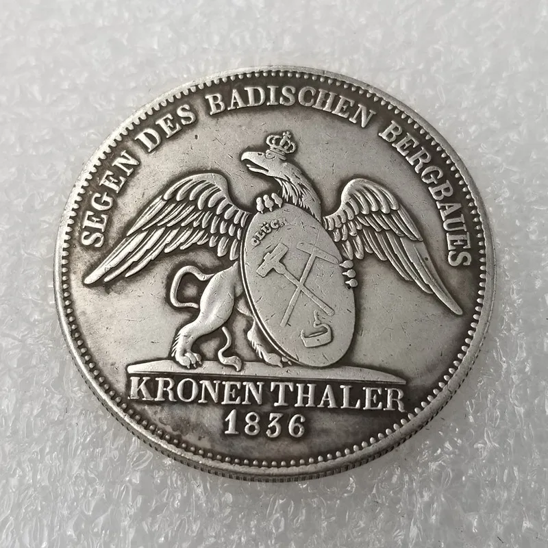 

Старинное ремесло 1836 немецкая латунь серебряное покрытие старинное серебро доллар Серебряный Круглый