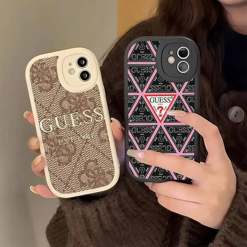 

Stylish Triangle Letter Guess Phone Case Hard Leather Phone Case for iPhone 11 12 13 Pro Max 8 7 Plus X XR XS Coque