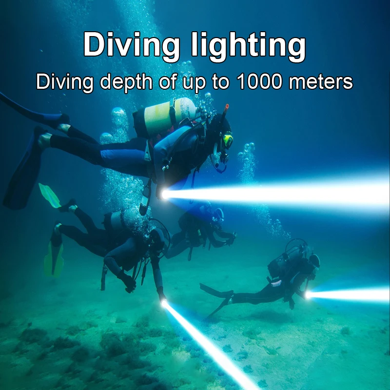 Фото Новый профессиональный подводный фонарь 3*XHP 360 LED для дайвинга, дальность 1000 м, сверхъяркий, для подводного освещения №3