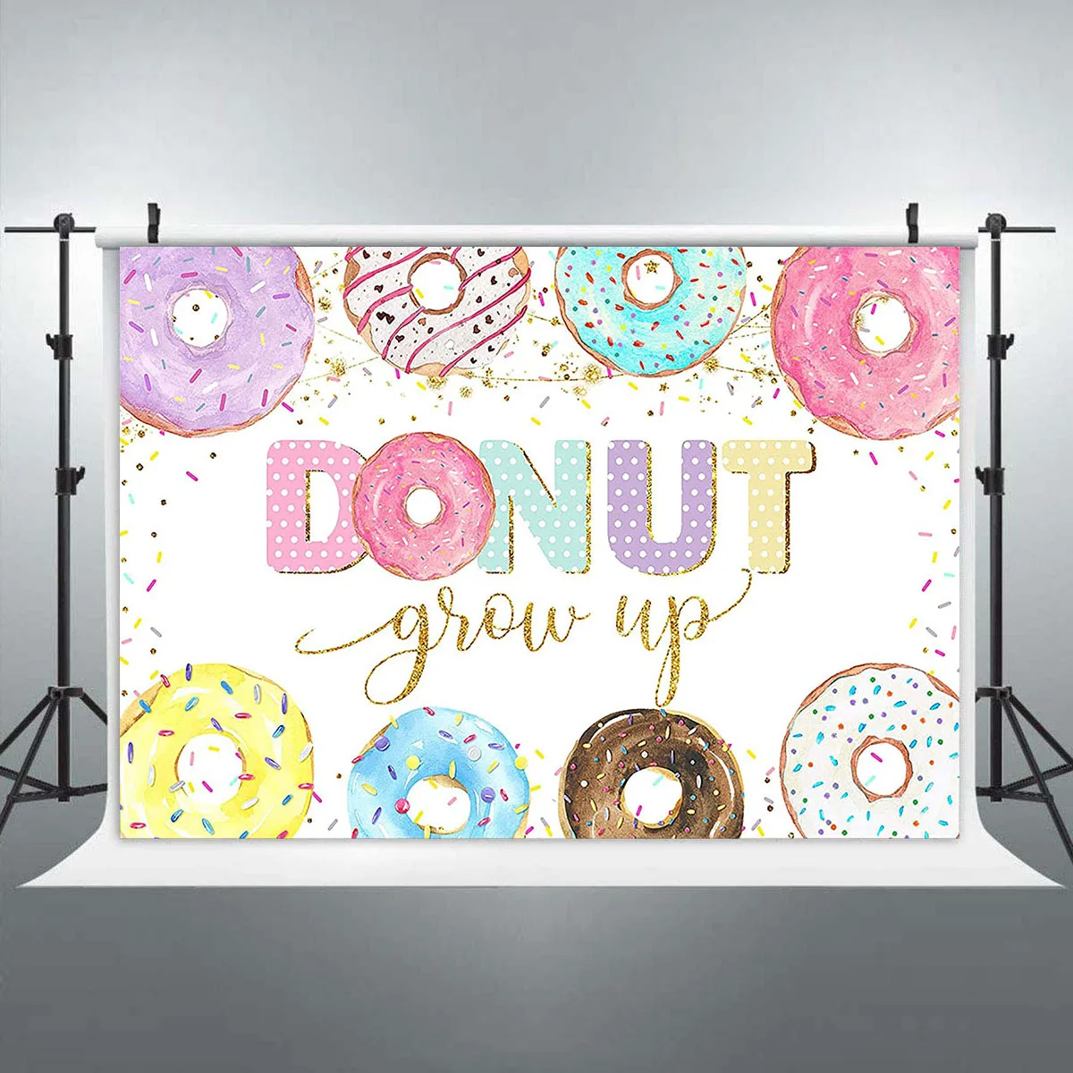 

Sweet Donut Grow Up Theme Birthday Backdrop for Baby Shower Girls Party Wall Decor Poster Background 1st First Bday Cake Banner