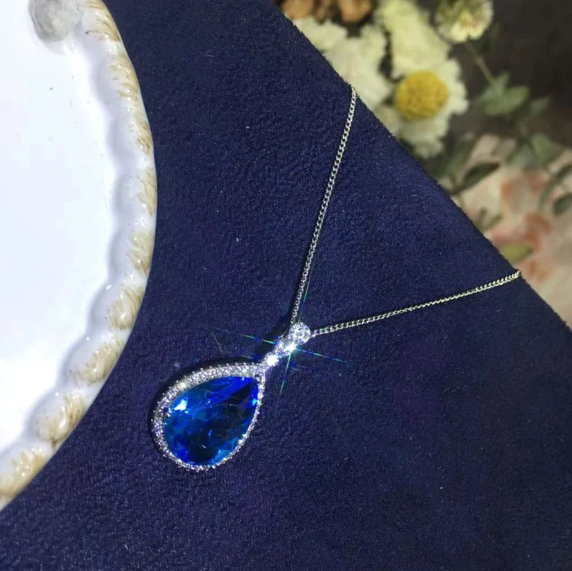 

ANGLANG Luxury Blue/Pink/Yellow Cubic Zirconia Waterdrop Pendant Necklace for Women High Quality Fashion Necklaces Party Jewelry