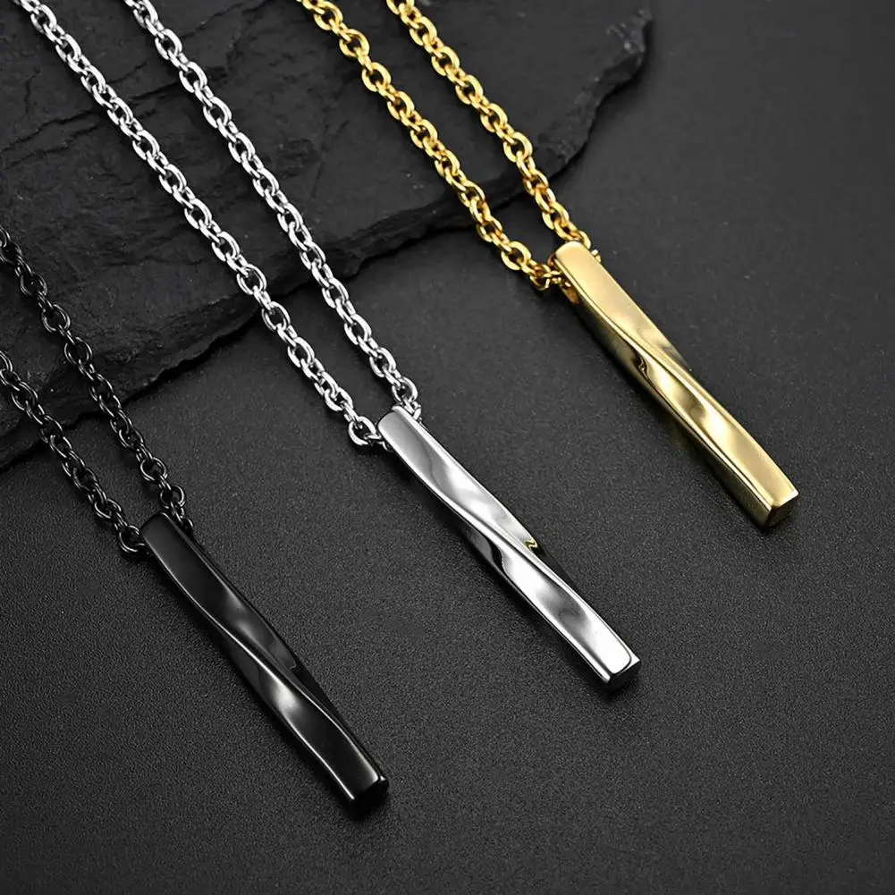 

Fashion Men Rectangle Pendant Necklace Trendy Simple Chain Spiral Necklaces Hip Hop Jewelry Gift for Lovers