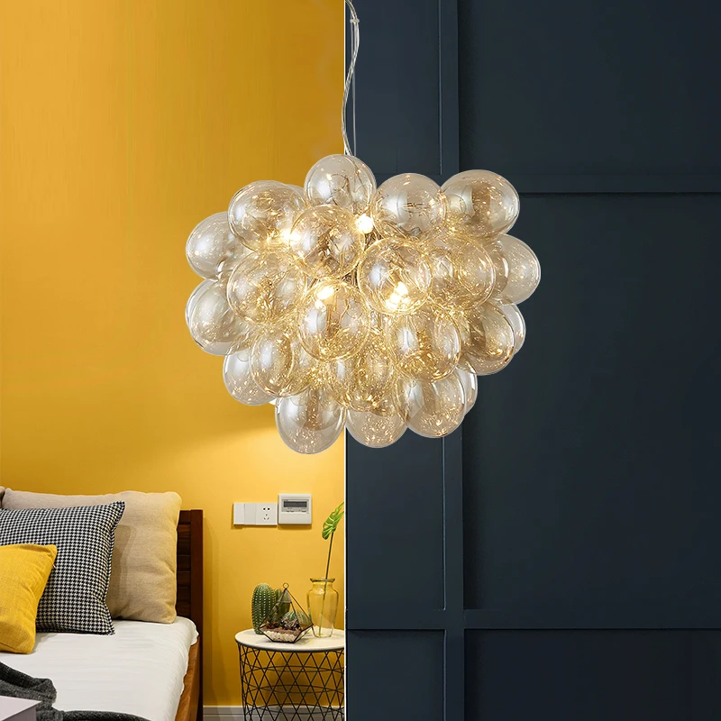

Современная подвесная люстра со стеклянным шаром, креативные цветные потолочные светильники для спальни, гостиной, декоративные люстры