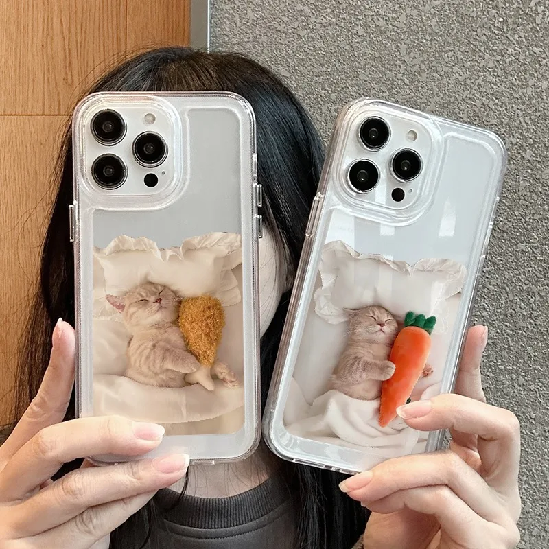 

Cats Holding Carrots for IPhone 14 Plus 13 Pro 12 Pro Max 11Pro 14 Pro Max Purple Transparent Hard Phone Case