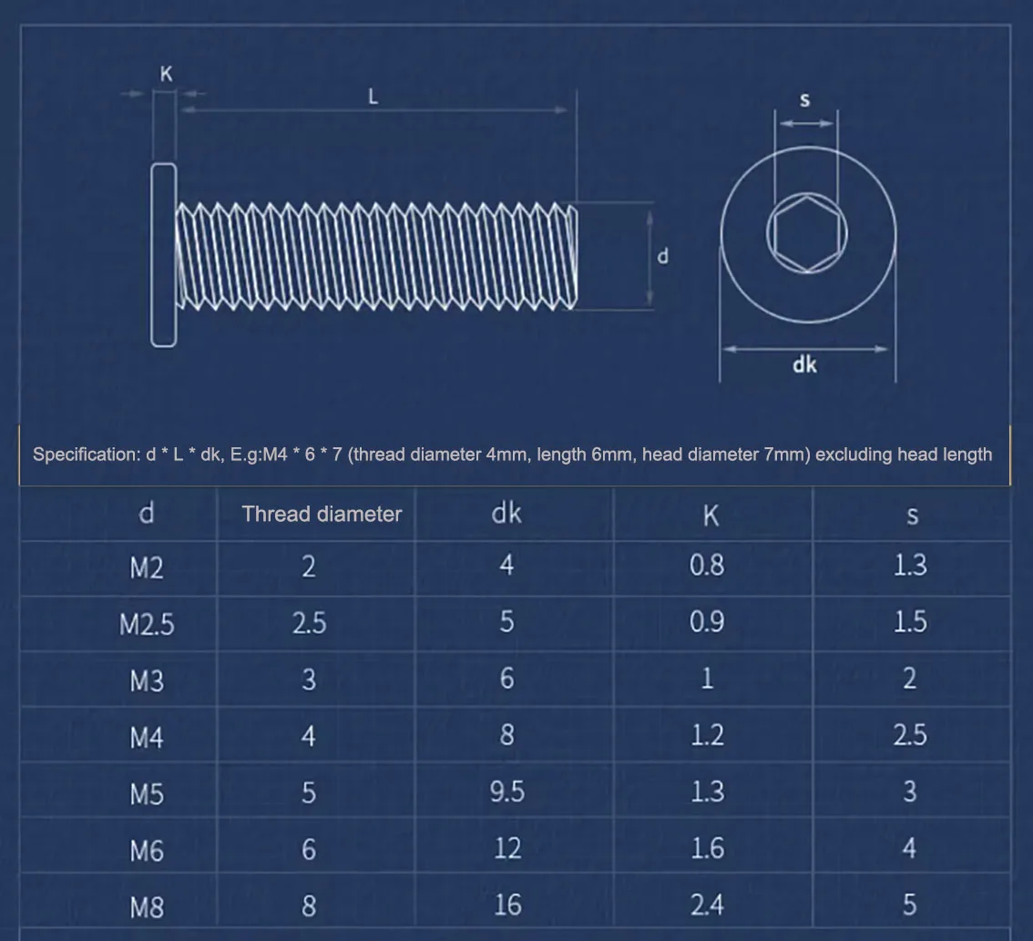 Сверхтонкий шестигранный винт M2 M2.5 M3 304 из нержавеющей стали см с низкой плоской
