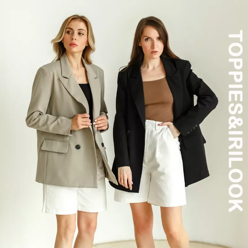 

TOPPIES 2021 Womens Long Blazer Double Breasted Suit Jacket Loose Oversize Coat Solid Color Formal Blazer