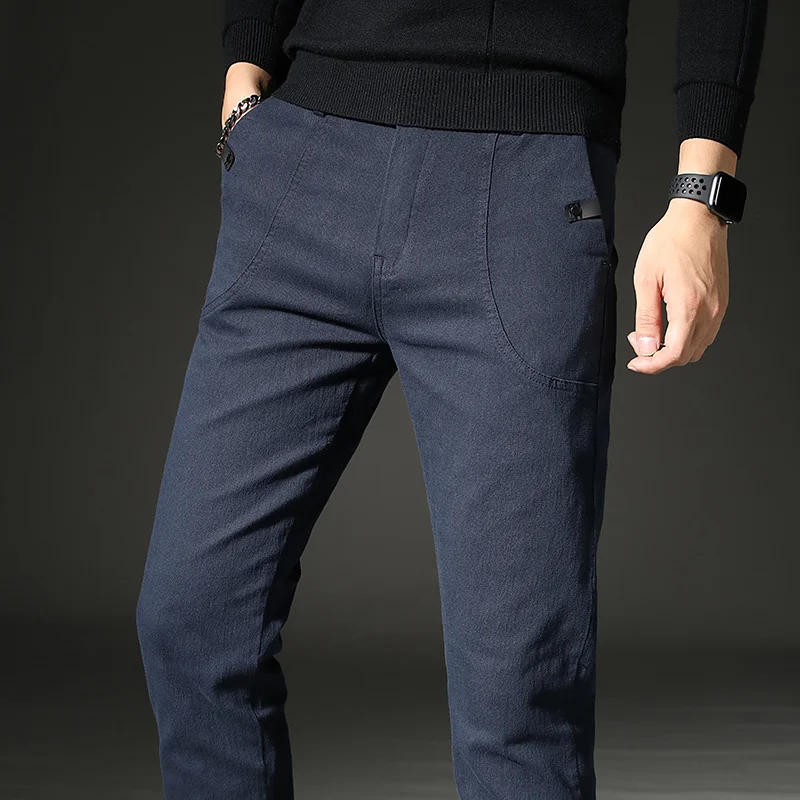 

2022 98% Cotton 2% Spandex Spring Summer New Casual Pants Men Soft Linen Fabric Slim Fit Trousers Male Brand Clothing