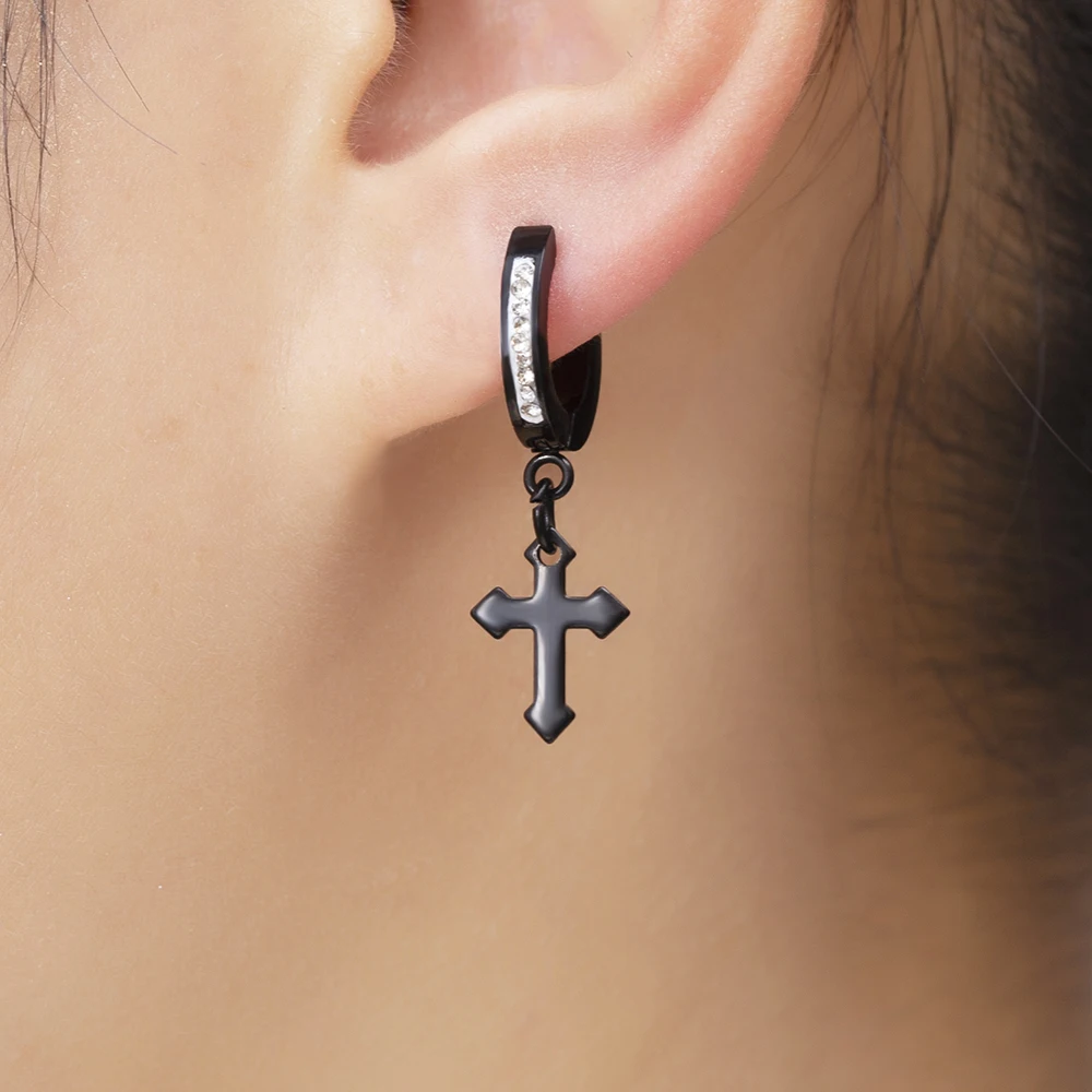 

Модные Простые индивидуальные маленькие висячие серьги с крестом для женщин и мужчин, висячие серьги в Корейском стиле с кристаллами, Женск...