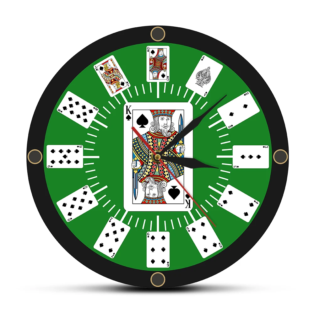

Spades Playing Card Modern Printing Wall Clock Gambling Casino Decor Timepieces Texas Hold 'em Poker Bridge Gamble Wall Watch