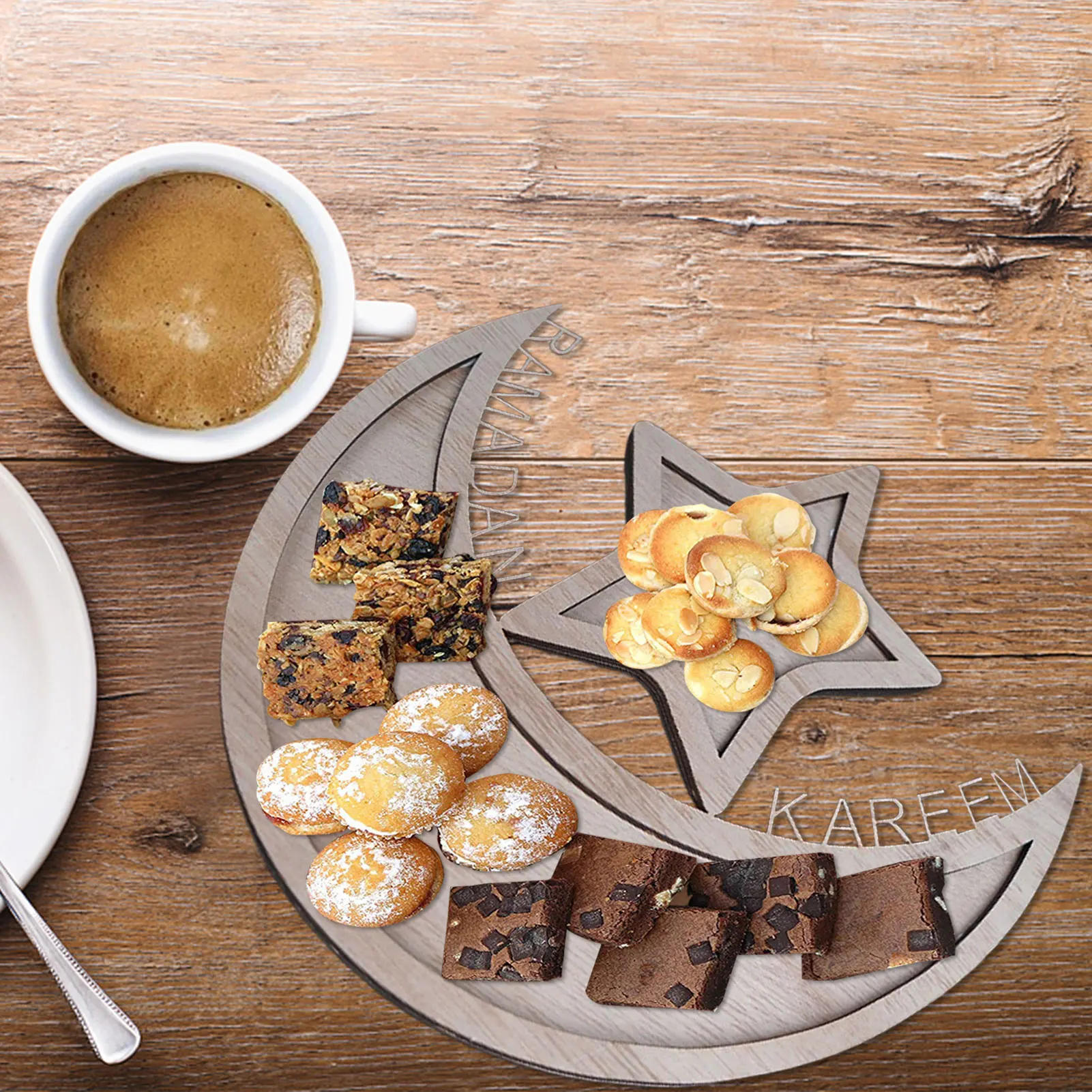 Деревянный поднос для сервировки еды серебристый выпечки посуда вечевечерние