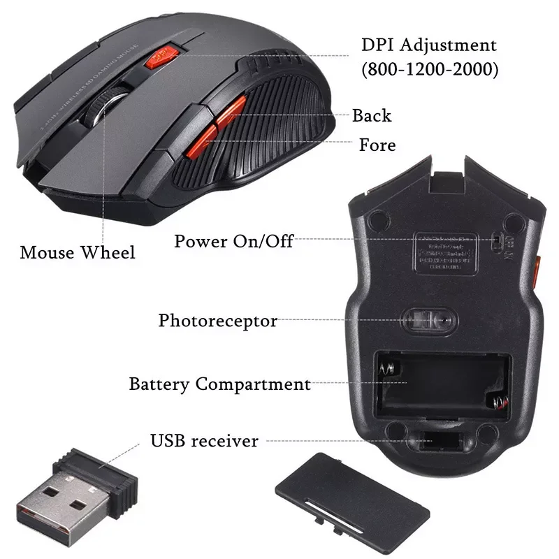

Factory Direct Selling 2.4G Mouse USB Receiver Professional 2000DPI Optical Wireless Mouses USB Right Scroll Mice for Laptop PC