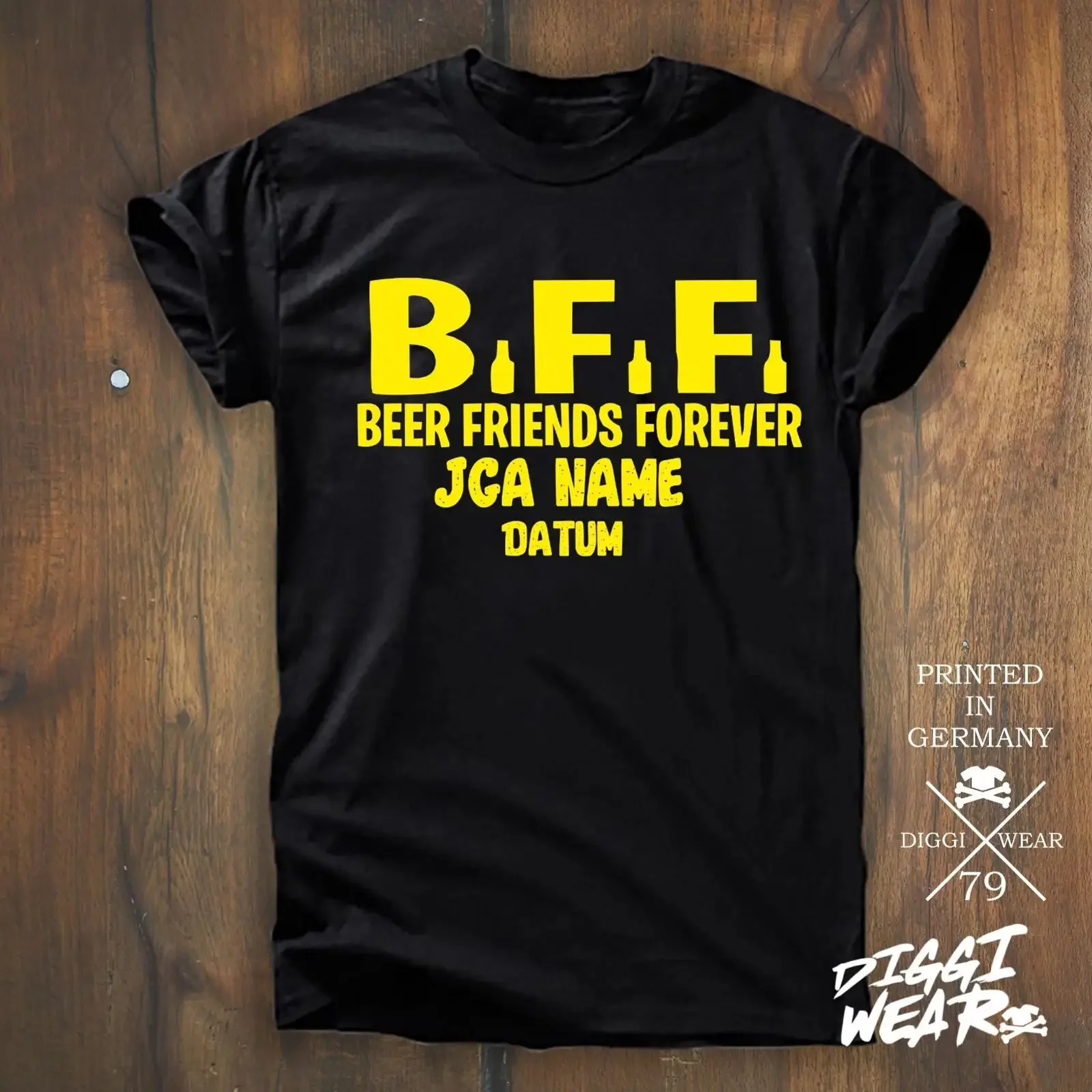Фото Футболка для мальчишника с надписью BFF BEER FRIENDS FOREVER MALLE, винтажная, с эффектом потертости, универсальная, с графическим принтом, стильная, по невероятной цене. №1
