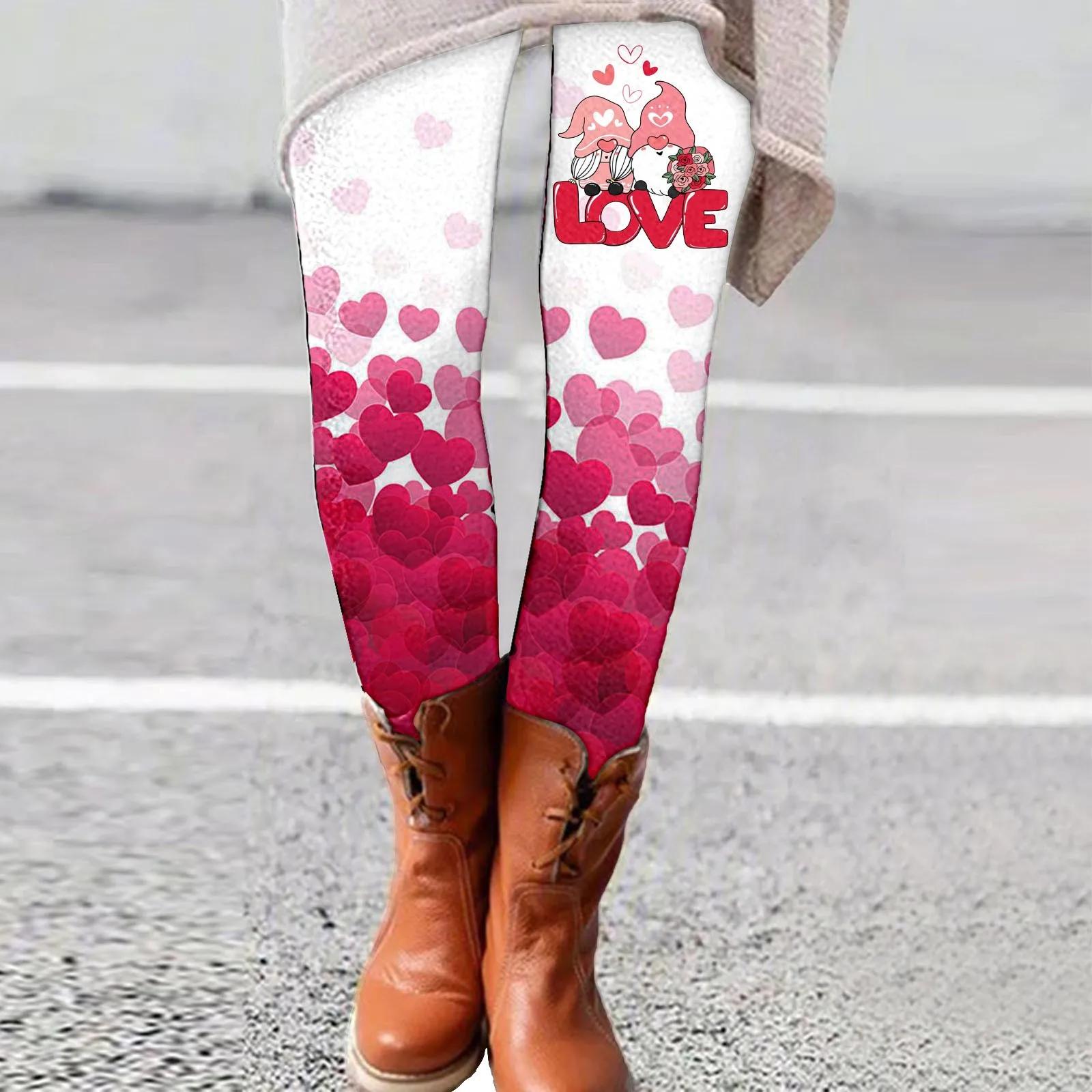 

Valentine Day Leggings Women Cute Heart Patterned Printed Pants Push Up Elastic High Waist Trousers Ladies Home Leggins Лосины