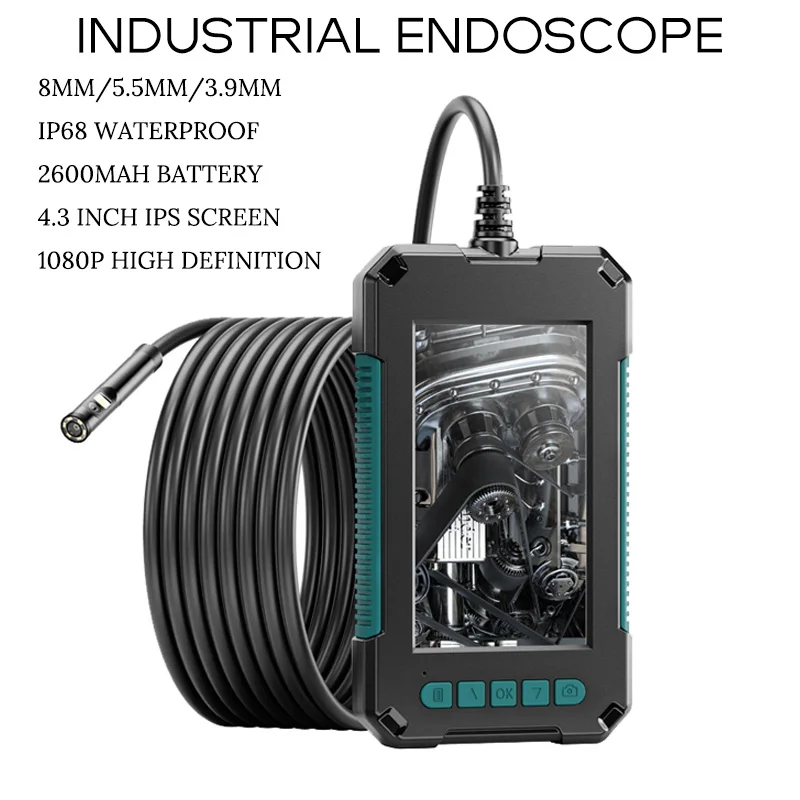 

Industrial Endoscope Camera HD1080P Single Dual Lens 4.3" IPS Screen Inspection Borescope IP68 Waterproof LEDs 2600mAh Battery