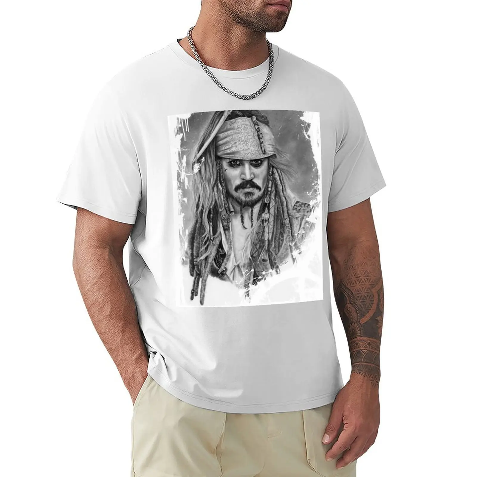 Футболка с графитовым рисунком Капитан Джек Воробь одежда в стиле хиппи блузка