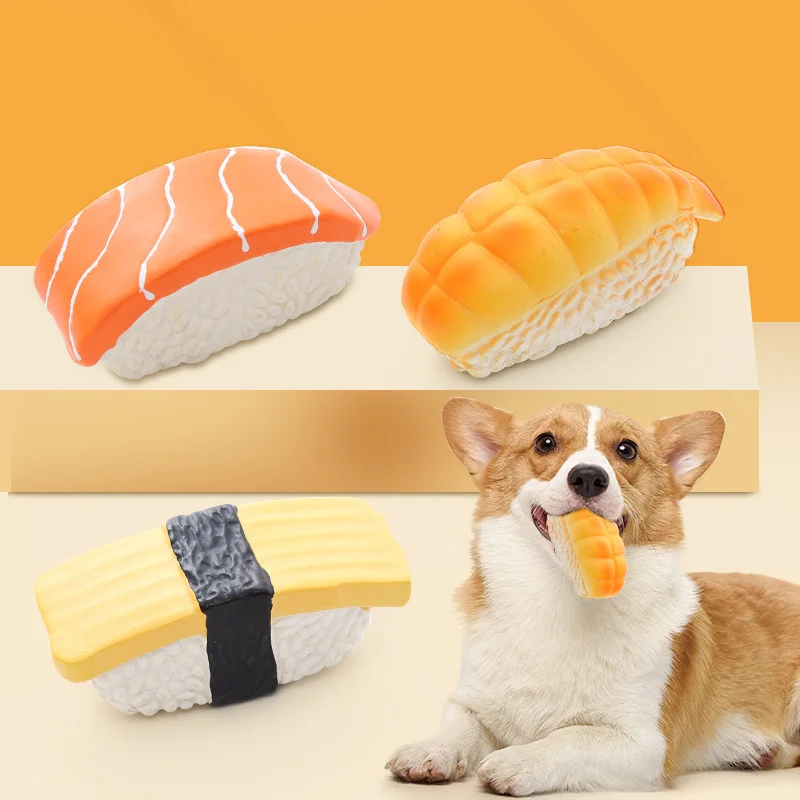 

Pet Squeaky Sushi Shape Rubber Dog Chewing Toy Cleaning Tooth For Small Medium Dogs Bite Resistant Sounder Pet Supplies