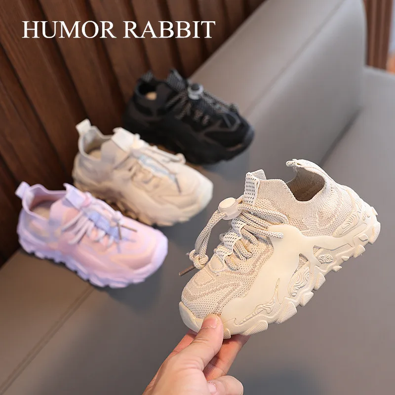 Children Sports Shoes Autumn New Boys Girls Breathable Running Shoes Kids Fashion Flying Woven Clunky Sneakers Baby Soft Shoes