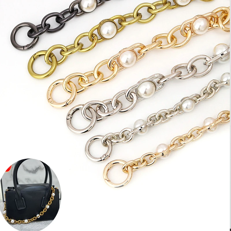 Dull Glod Silver Black Aluminum Chain With Pearl  Replacement Shoulder Strap Handbag Female Handle Belt Bag Accessorie 65cm 63cm