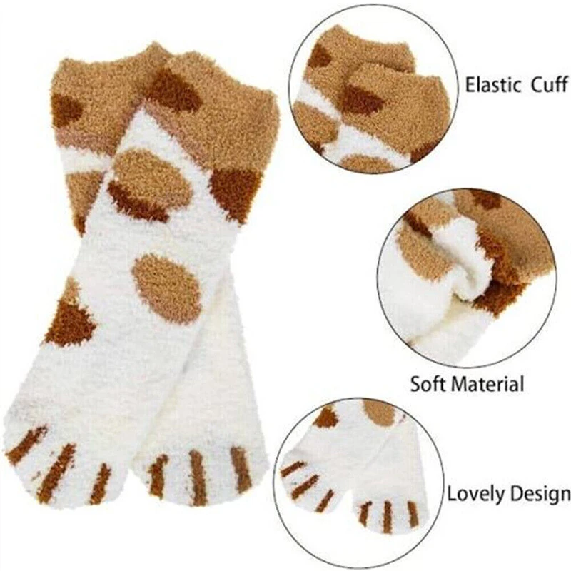 6pairs/lot Cute Cartoon Cat Claw Socks for Women Girls Winter Coral Fleece Thickened Warm Home Sleeping Stocking Floor Stockings