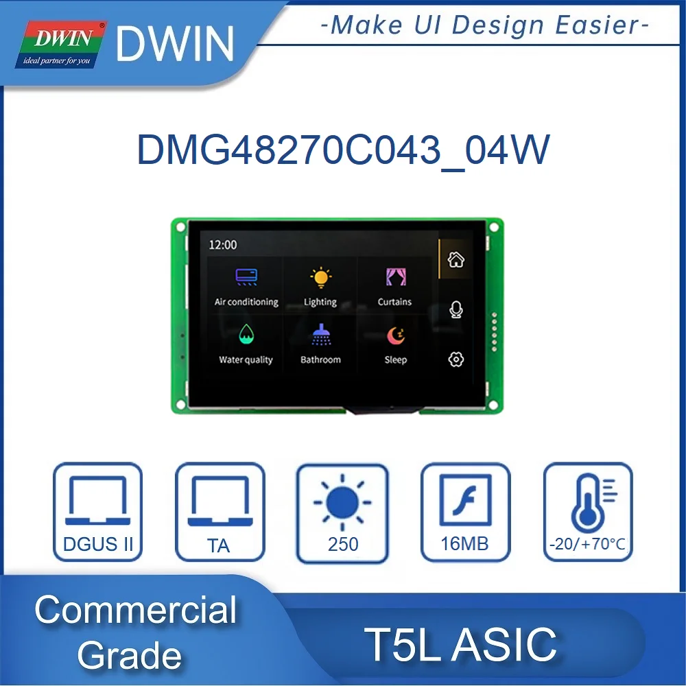 DWIN 4.3 Inch 480*270 Smart LCD TFT Display Module HMI IPS Commercial gradeTouch Screen UART LCM DMG48270C043_04W RS232/TTL