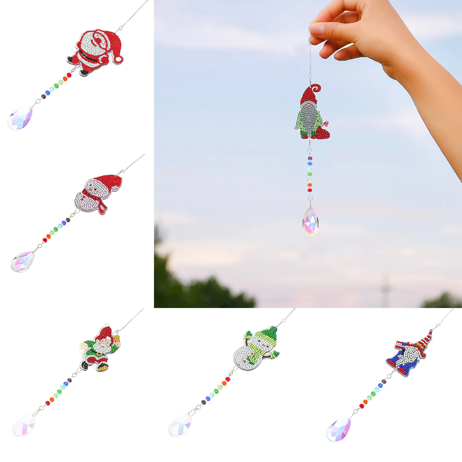 

5D DIY Diamond Painting Christmas Snowman Wind Chime Diamond Art Mosaic Kit Santa Claus Hanging Pendant Xmas Home Door Ornaments