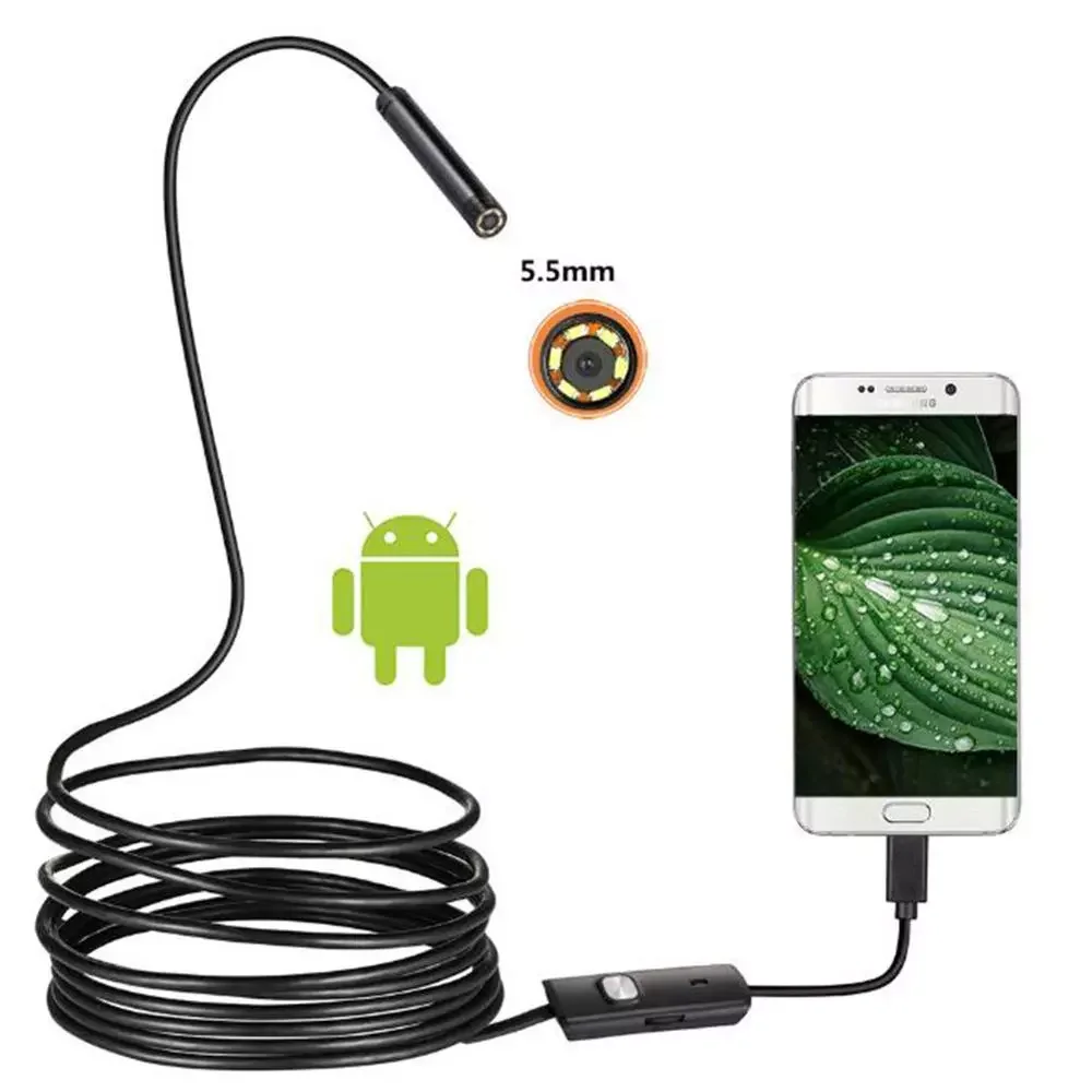 

Flexible 5.5mm 7mm Endoscope Camera 1M/1.5M/2M/3.5M/5M IP67 Waterproof Inspection Borescope Camera For Android 6 LEDs Adjustable