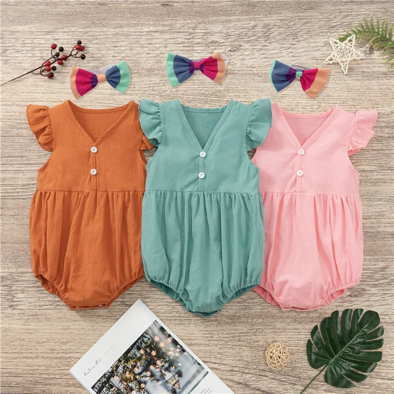 

2023 Summer New Sleeveless Romper For Baby Girls NewBorn Spring Indoor Solid Color Breathable Bodysuits 0 to 12 Months