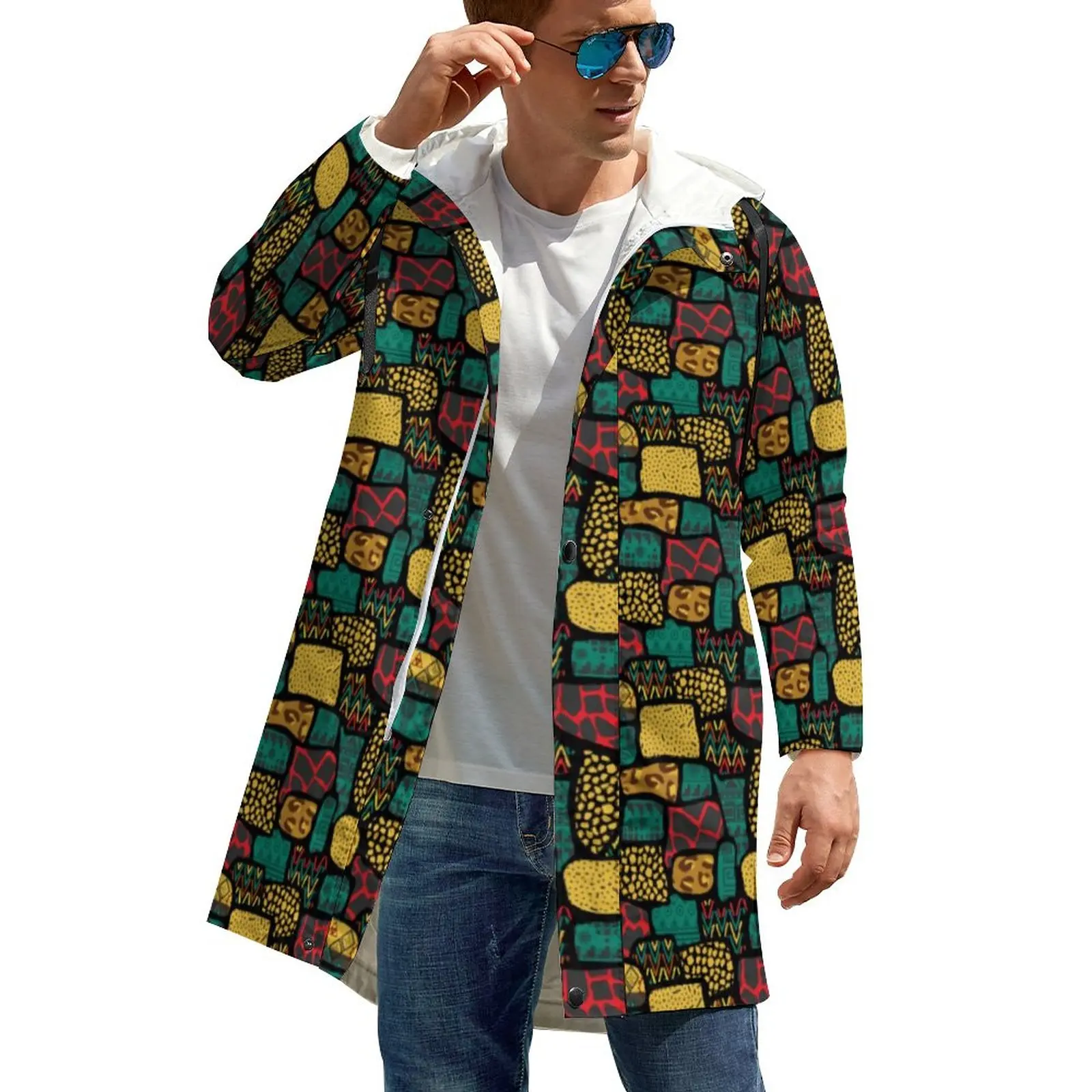 

African Print Windbreak Man Colorful Patchwork Outdoor Coats Trendy Graphic Winter Jackets Casual Loose Clothing Big Size