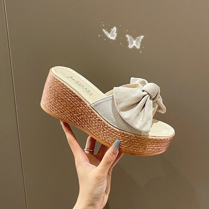 

Women's Slippers 2023 Fashion Pee Toe Summer Shoes Classics Butterfly-knot High Heels Women Slides Platform Wedge Shoes of Women