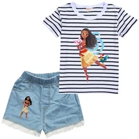 vaiana moana clothes kids stripe short sleeve tshirtdenim shorts 2pcs sets for baby boys casual tracksuit toddler girls outfits