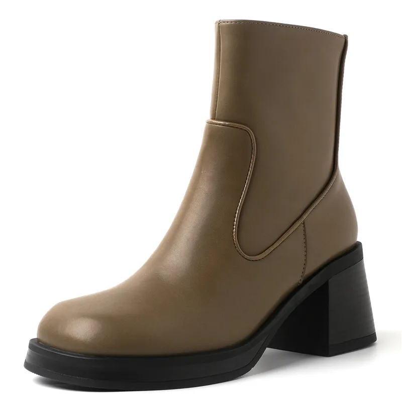 

Модные декоративные ботильоны, простые и удобные кожаные ботинки с квадратным носком, на толстой подошве и высоком каблуке, женские ботинки...