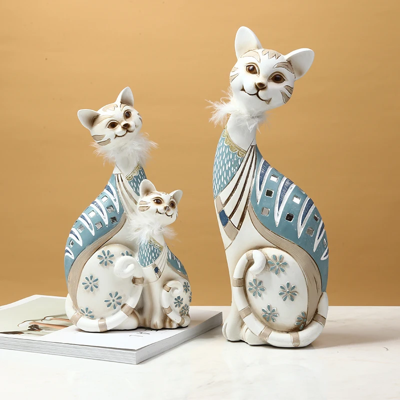 

Resin Cat Figurines Miniatures Decorative Animals desktop gift cat statue ornaments home decoration casa living room accessories