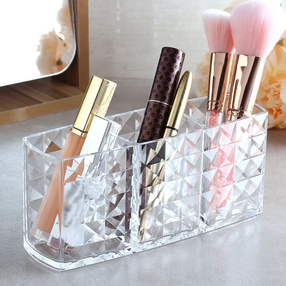 

NEW2023 3 Compartment Makeup Organizer Acrylic Makeup Brush Holder Cosmetic Holder Lipstick Pencil Storage Container Clear Stora