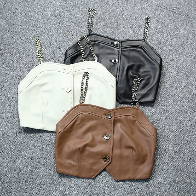 

Suspended Tank Top 2023 Autumn/Winter New Fashion Bra Outer Wear Top Women's Sheepskin Genuine Leather Coat