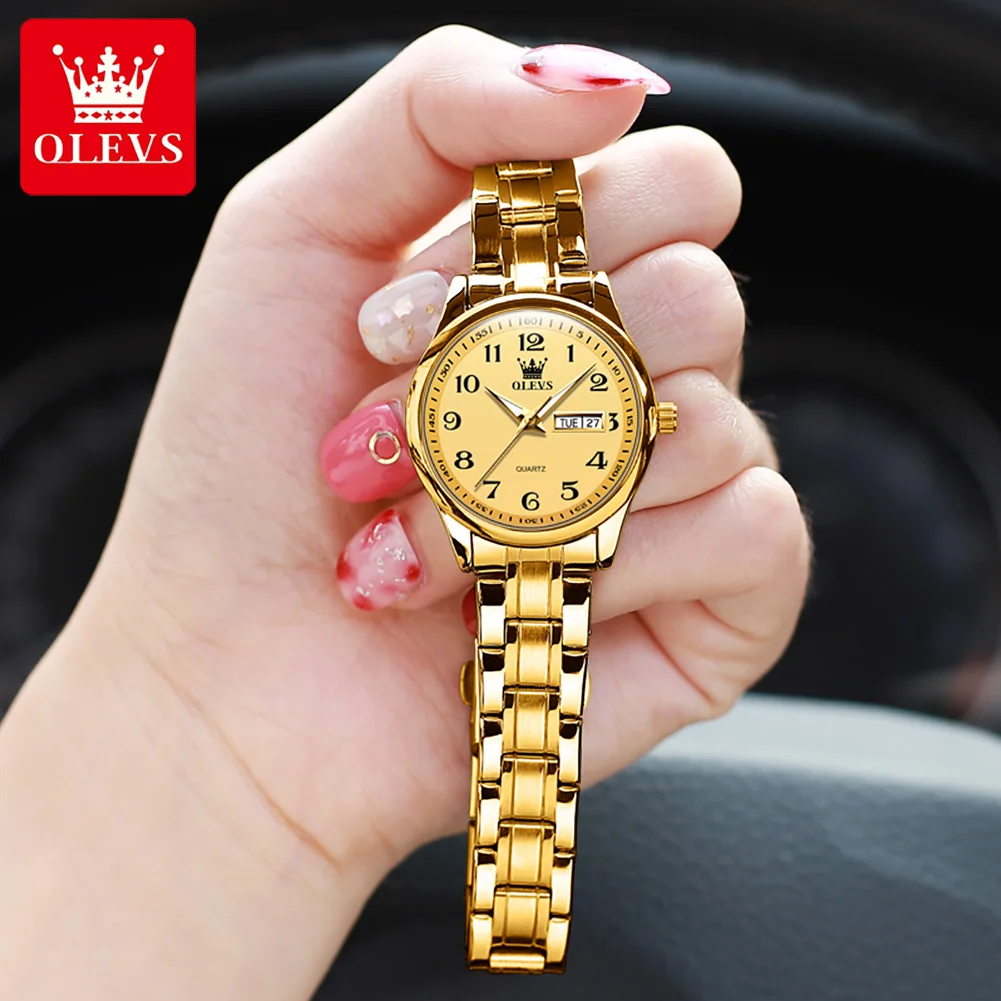 OLEVS Women's Wrist watch Original Luxury Watches for Ladies Waterproof Stainless Steel Quartz Woman Wristwatch Gold 2022 trend