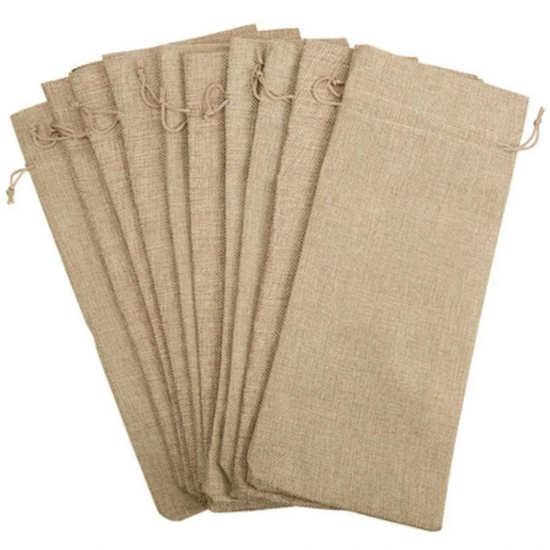 

Льняные сумки для винных бутылок со шнурком 15x5 см, держатель для подарка и украшения, рождественский подарок