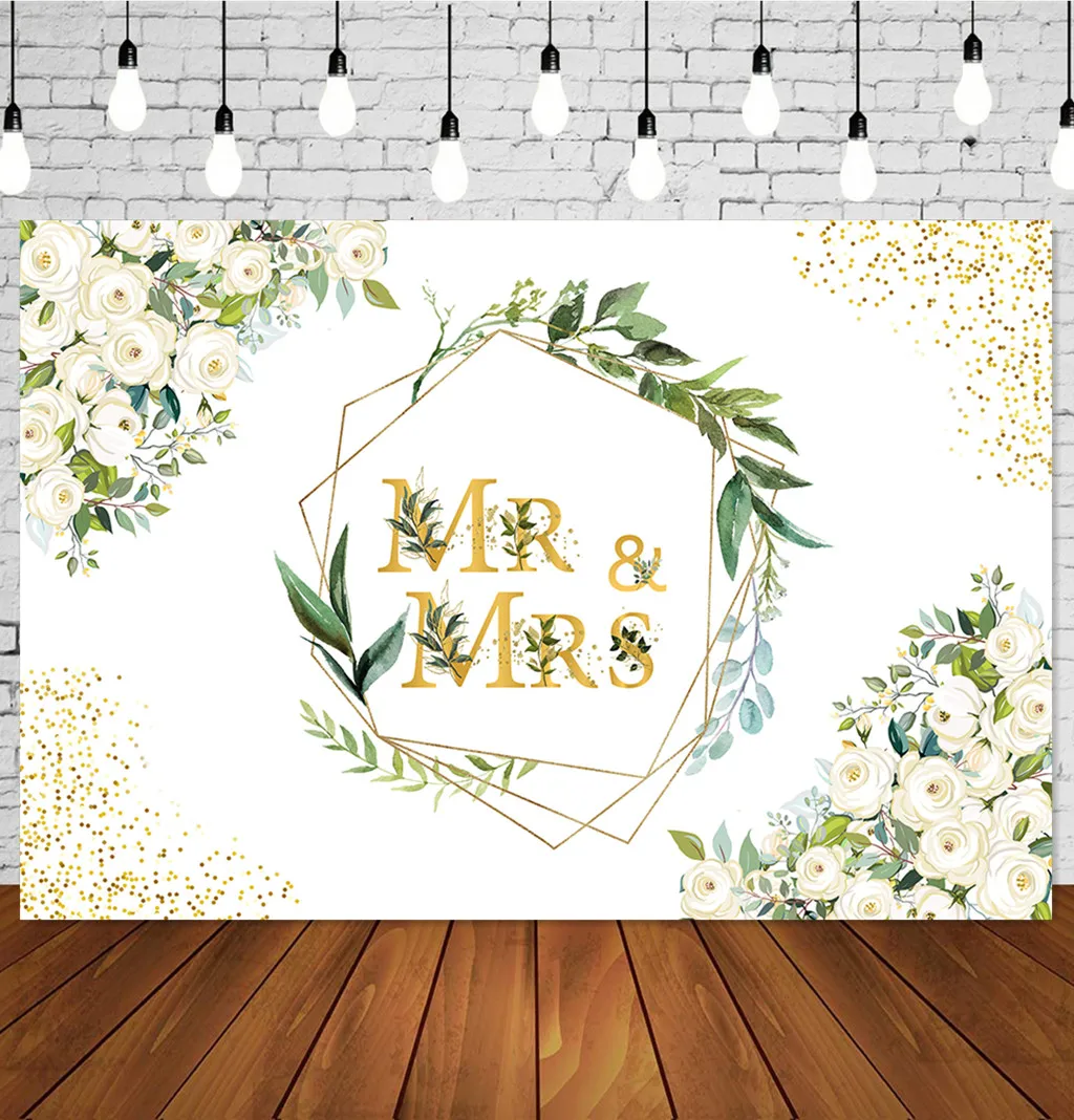 

HUAYI Wedding Photography Backdrops Wedding Bridal Shower Flowers Floral Party Decor Photo Background Mr & Mrs Studio Props