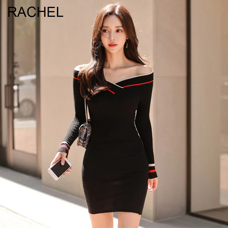 Женское трикотажное платье в полоску элегантное облегающее платье-свитер из