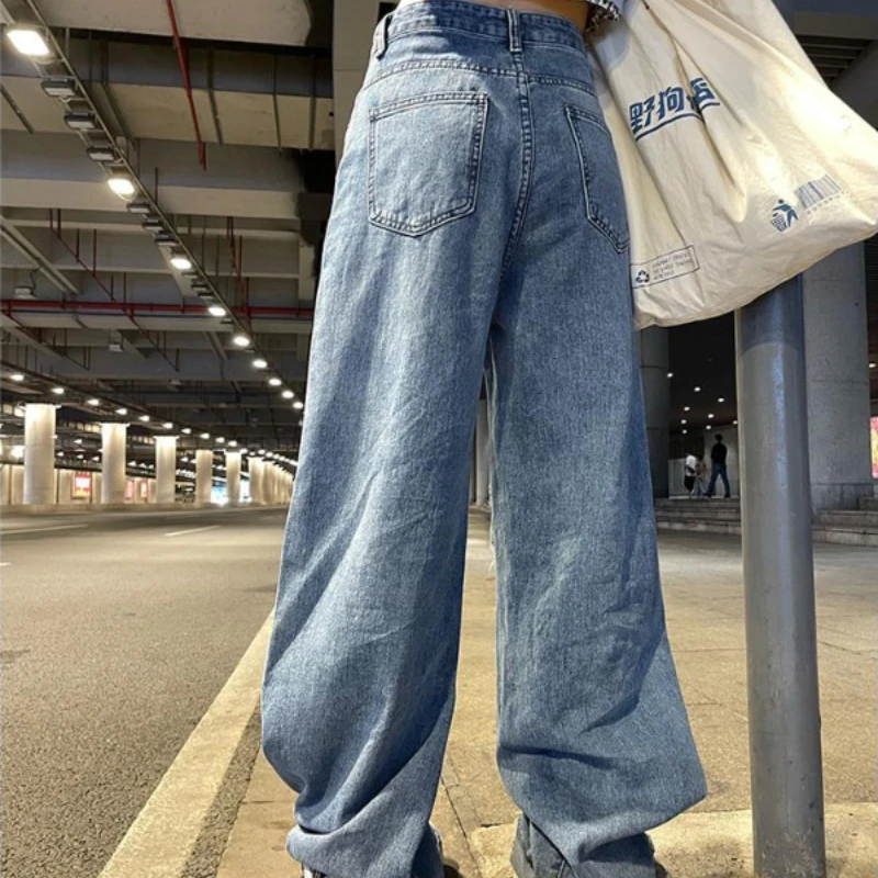 Straight Pants Ladies Ripped Jeans High Waist Loose Wide Leg Pants Ladies Jeans Y2K Summer Plus Size High Street Jean