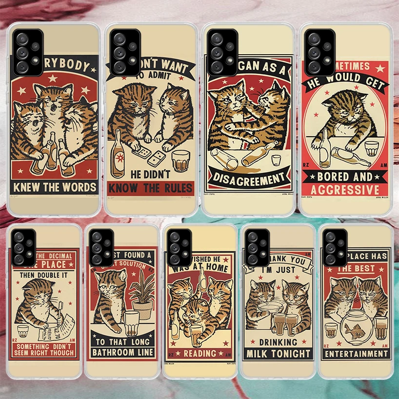 Matchbox Cat Pattern Soft Phone Case For Samsung Galaxy A51 A50 A71 A70 A10 A20E A30 A40 A41 A31 A21S A11 A6 A7 A8 A9 Plus 2018