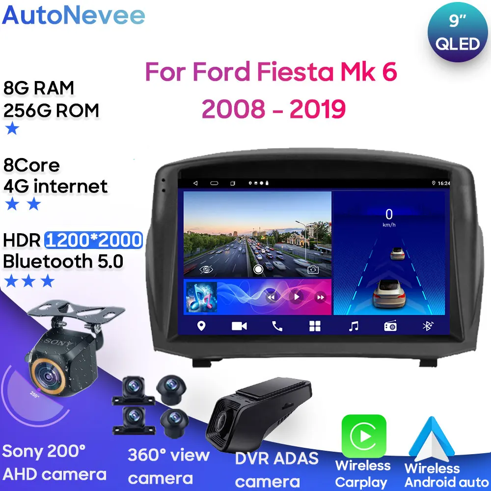 

Мультимедийная система на Android для Ford Fiesta Mk 6 2008-2019, автомобильная стереосистема с процессором, радио, QLED-проигрывателем, навигация для Carplay, автомобильная фотокамера, экран HDR