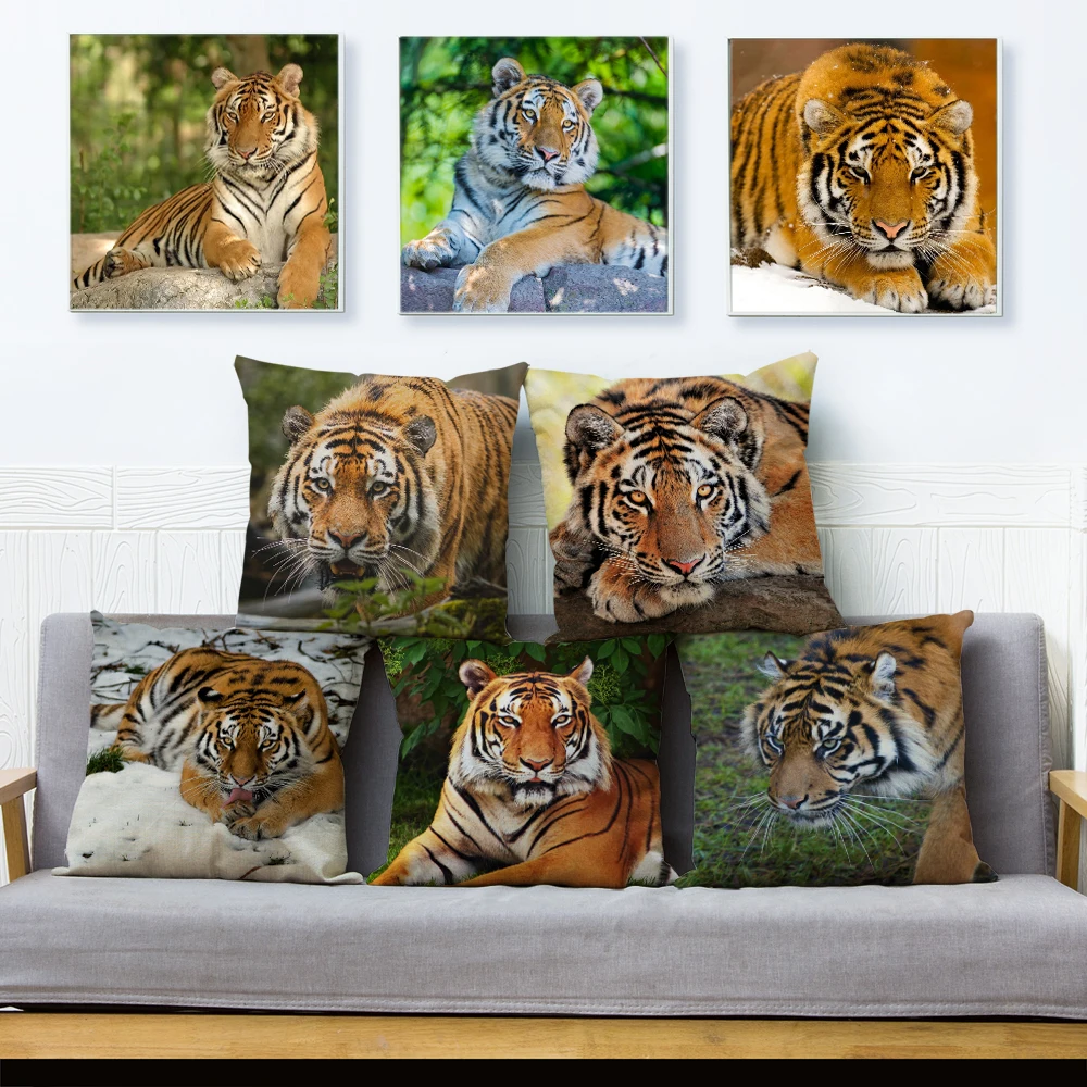 

Brave Tiger Cushion Cover Decor Wild Animal Pattern Print Pillowcase Polyester Pillow Case for Car Sofa Home 45x45cm