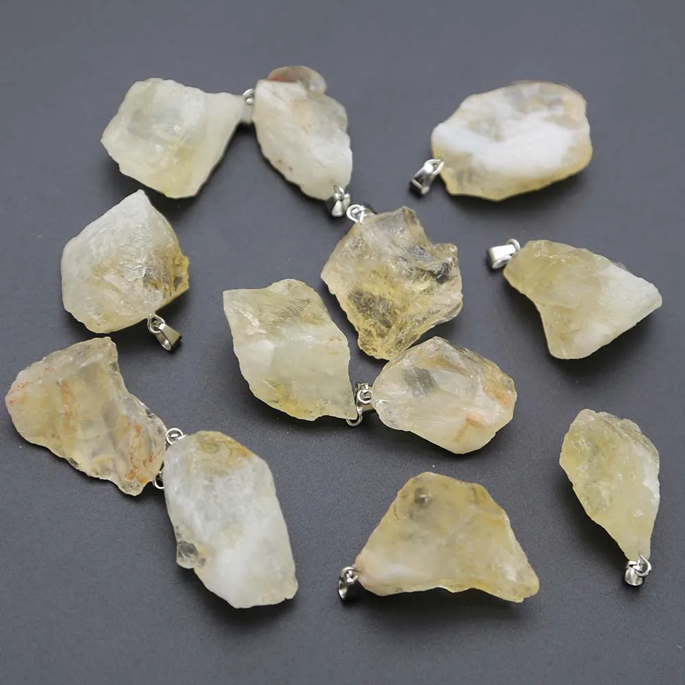 Irregularity Natural Citrine Necklace Pendant Rough Raw Stone Ornament Simplicit Ypendant Rock Specimen Jewelry Accessories10Pcs