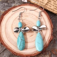 classic vintage ethnic turquoises water drop earrings for women bohemian beads natural stone dangle earring party jewelry