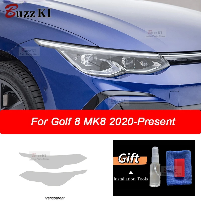 

Для Volkswagen VW Golf 8 MK8 2020 2021 2 шт. Защитная пленка для автомобильных фар передняя фара прозрачная Дымчатая черная ТПУ наклейка