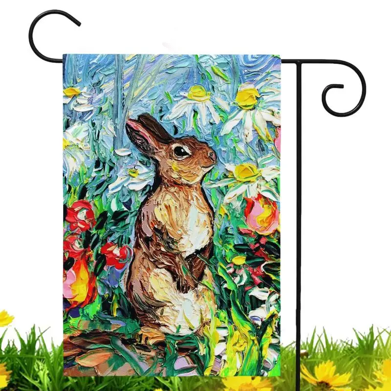 

Rabbit Garden Flag Double Sided Spring Easter Bunny Flower Flags Holiday Yard Outdoor Decoration Holiday Gifts 9.6x12.6 Inch