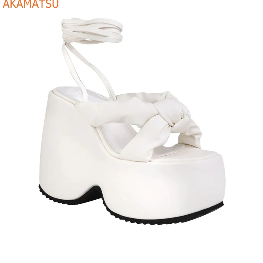 

Round Toe Thick Bottom Women Sandals Wedge Super High Heel Cross Winding Strap Lace Up Summer Fashion New Arrivals Women Shoes