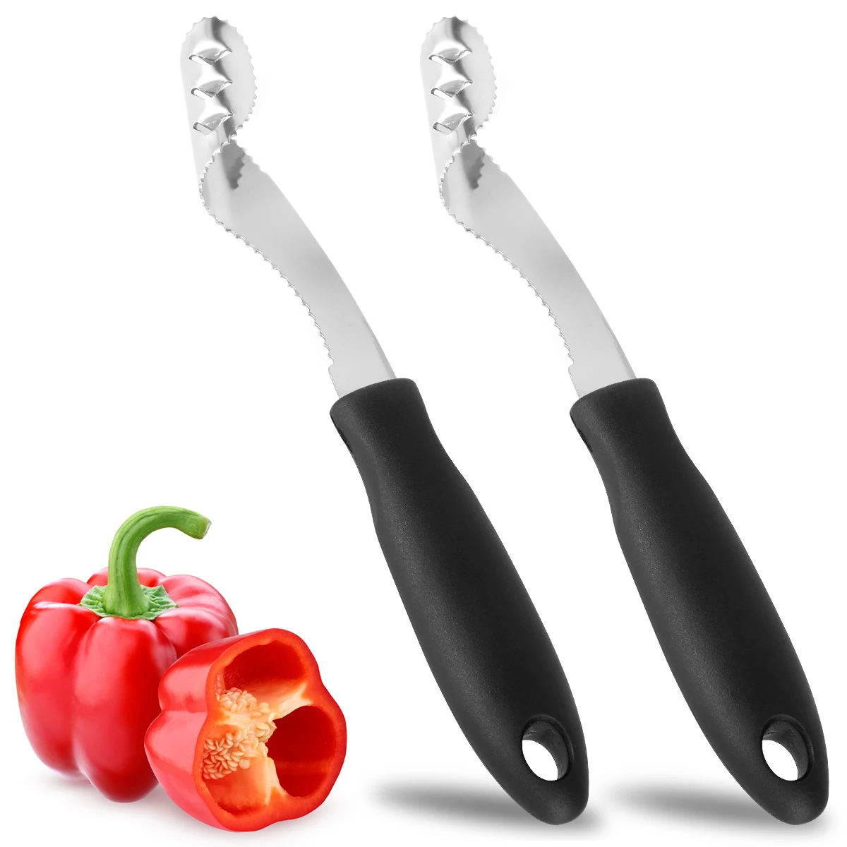

2pcs Stainless Steel Pepper Corer Chili Corer Tool with Non-slip Handle &Hole Pepper Deseeder Cooking Tool Kitchen Gadgets